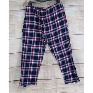 Hanes Mens Size XL Plaid Pull On Flannel Pajama Pants PJ's Navy Blue Red